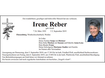 Traueranzeige Irene Reber Flossenbürg 400x300