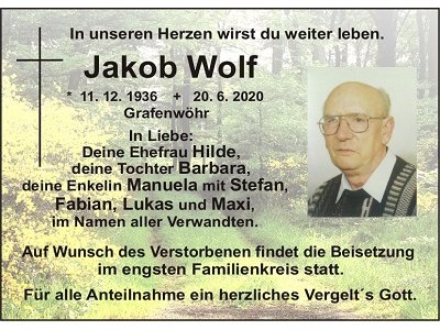 Traueranzeige Jakob Wolf 400