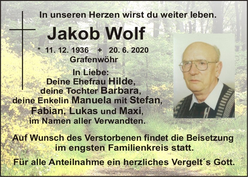 Traueranzeige Jakob Wolf
