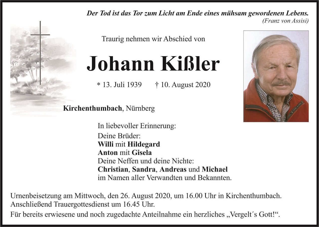 Traueranzeige Johann Kißler Kirchenthumbach