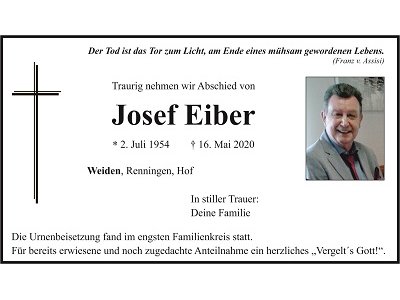 Traueranzeige Josef Eiber 400