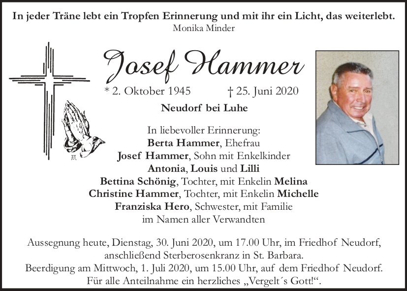 Traueranzeige Josef Hammer