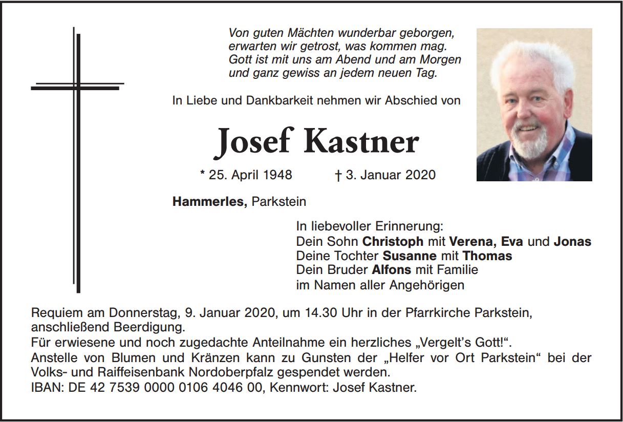 Traueranzeige Josef Kastner, Hammerles