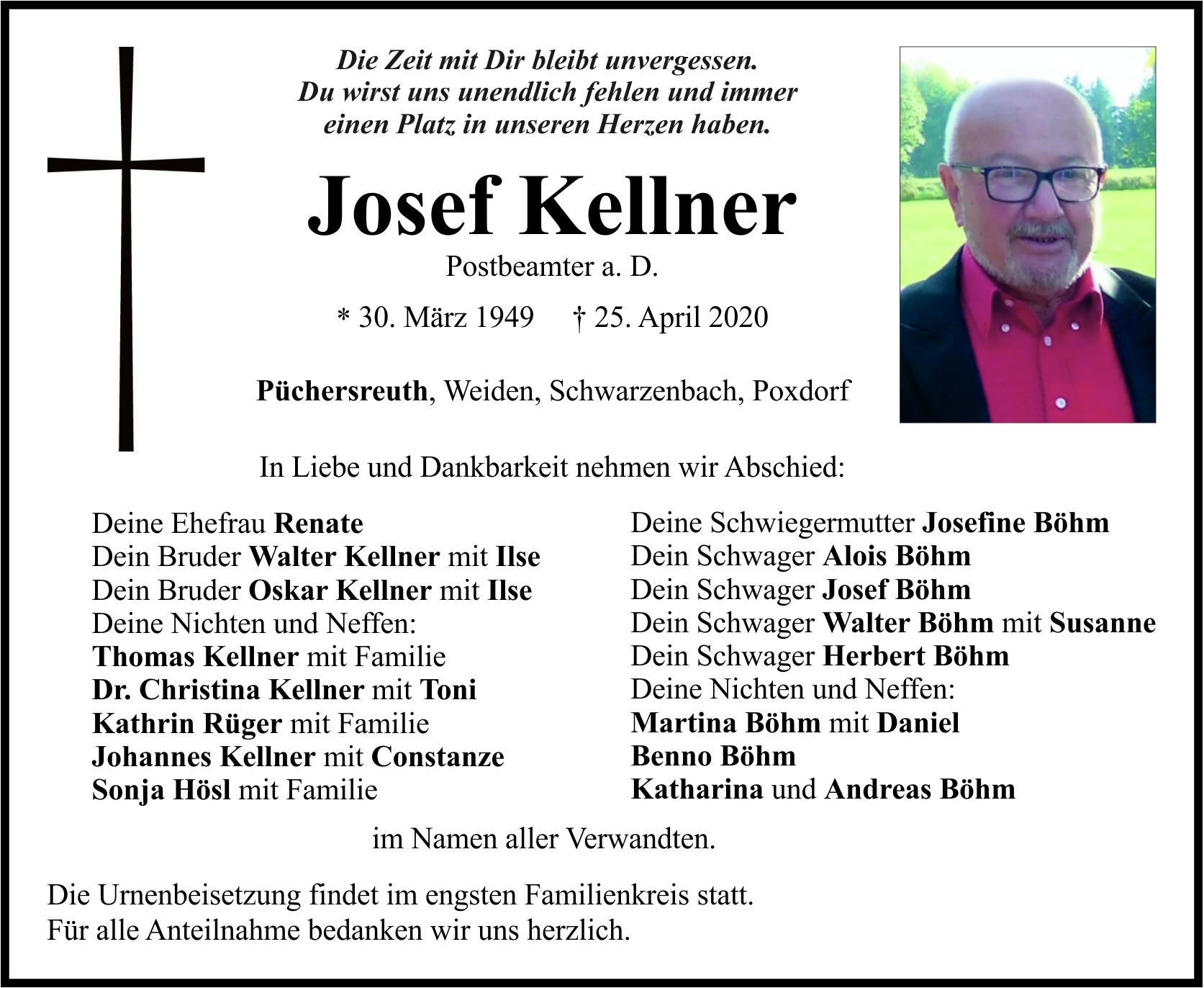 Traueranzeige Josef Kellner