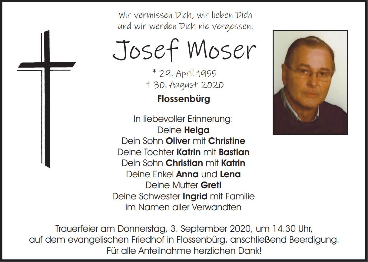 Traueranzeige Josef Moser, Flossenbürg