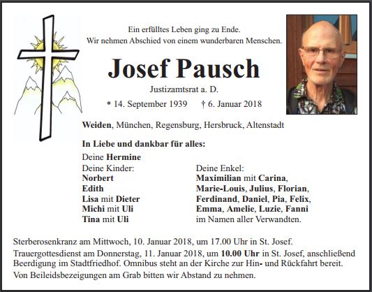 Traueranzeige Josef Pausch Weiden