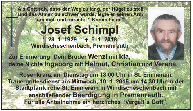 Traueranzeige Josef Schimpl Windischeschenbach