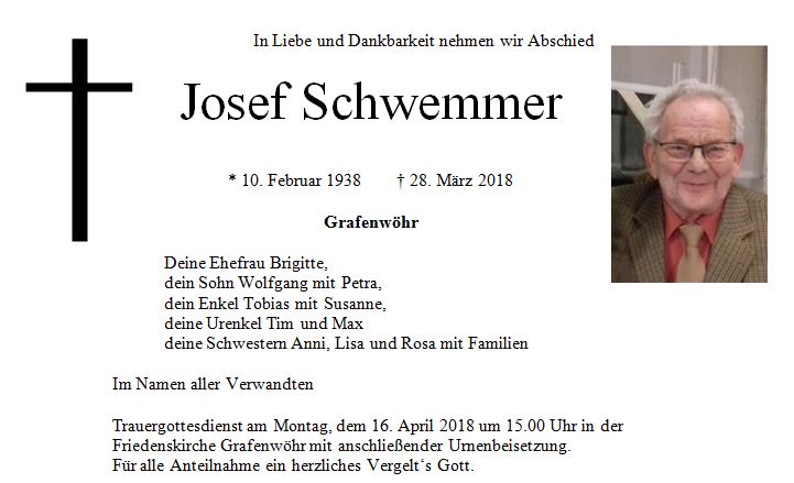 Traueranzeige Josef Schwemmer