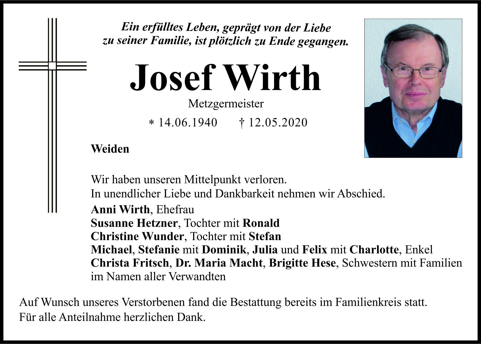 Traueranzeige Josef Wirth