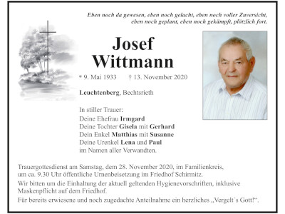 Traueranzeige Josef Wittmann, Leuchtenberg 400x300