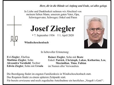 Traueranzeige Josef Ziegler 400