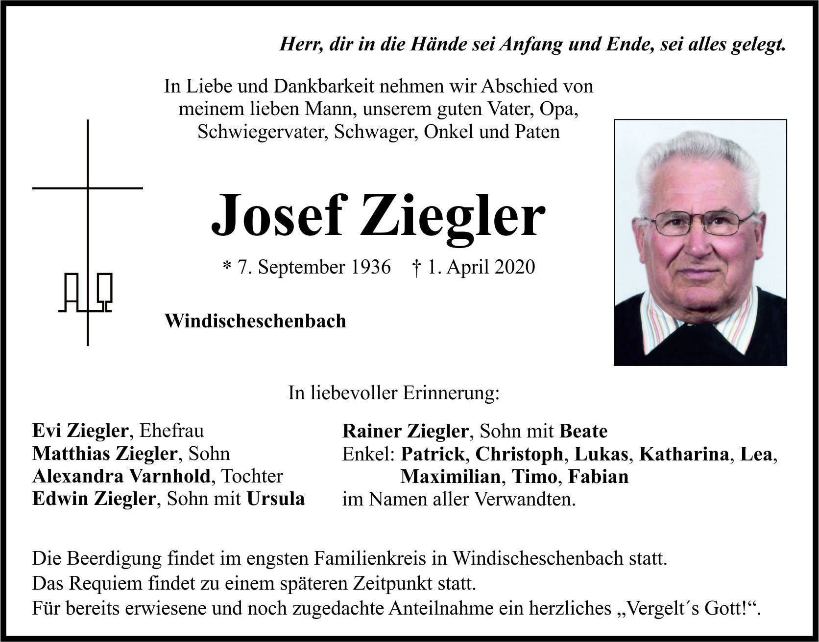 Traueranzeige Josef Ziegler