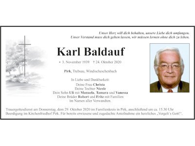 Traueranzeige Karl Baldauf, Pirk 400x300