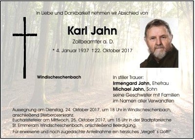 Traueranzeige Karl Jahn, Windischeschenbach