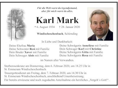 Traueranzeige Karl Mark, Windischeschenbach 400 300