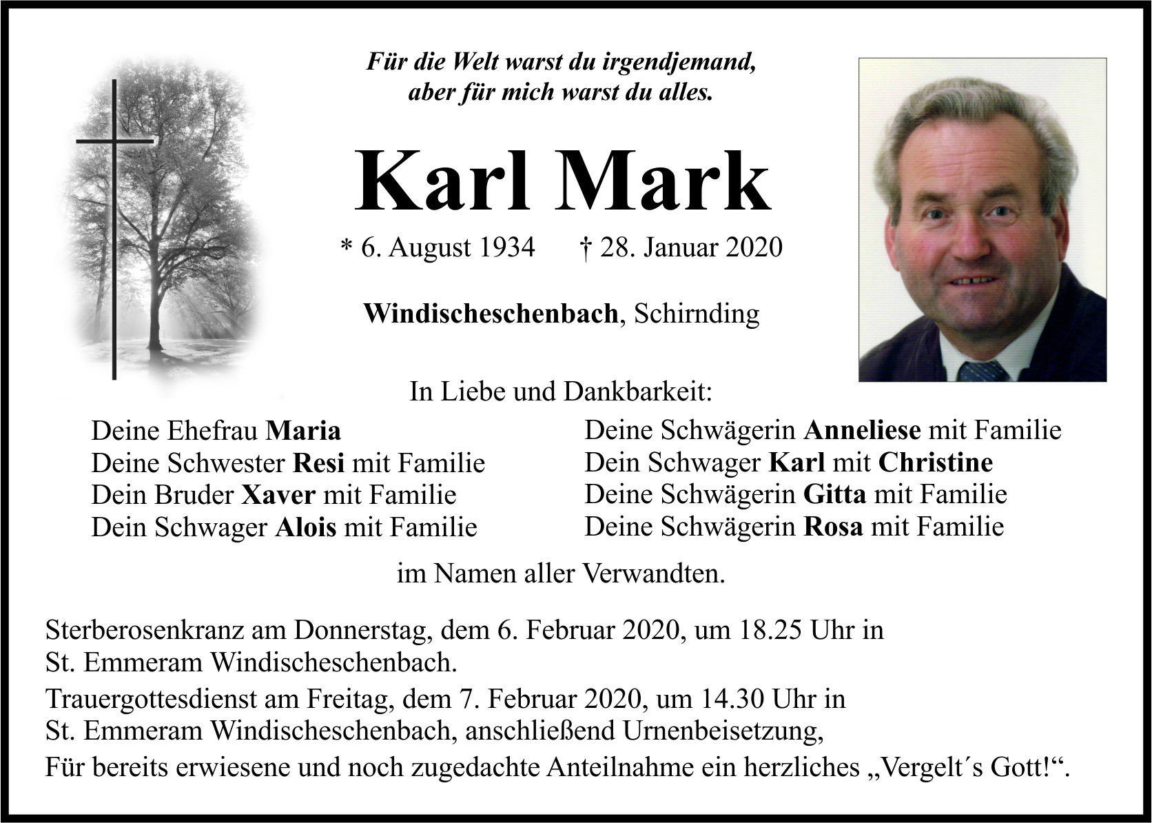 Traueranzeige Karl Mark, Windischeschenbach