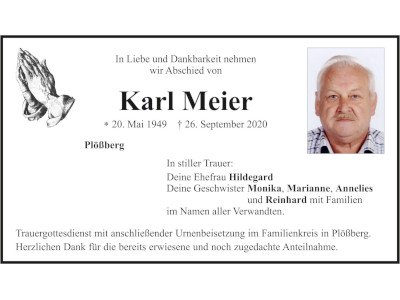 Traueranzeige Karl Meier, Plößberg 400x300
