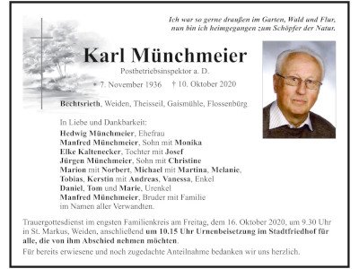 Traueranzeige Karl Münchmeier, Bechtsrieth 400x300