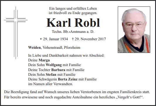 Traueranzeige Karl Robl Weiden
