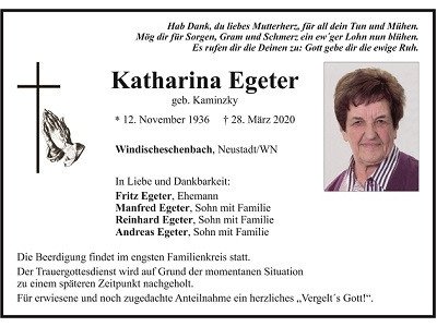 Traueranzeige Katharina Egeter Windischeschenbach 400x300