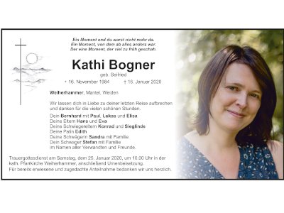 Traueranzeige Kathi Bogner, Weiherhammer 400 300