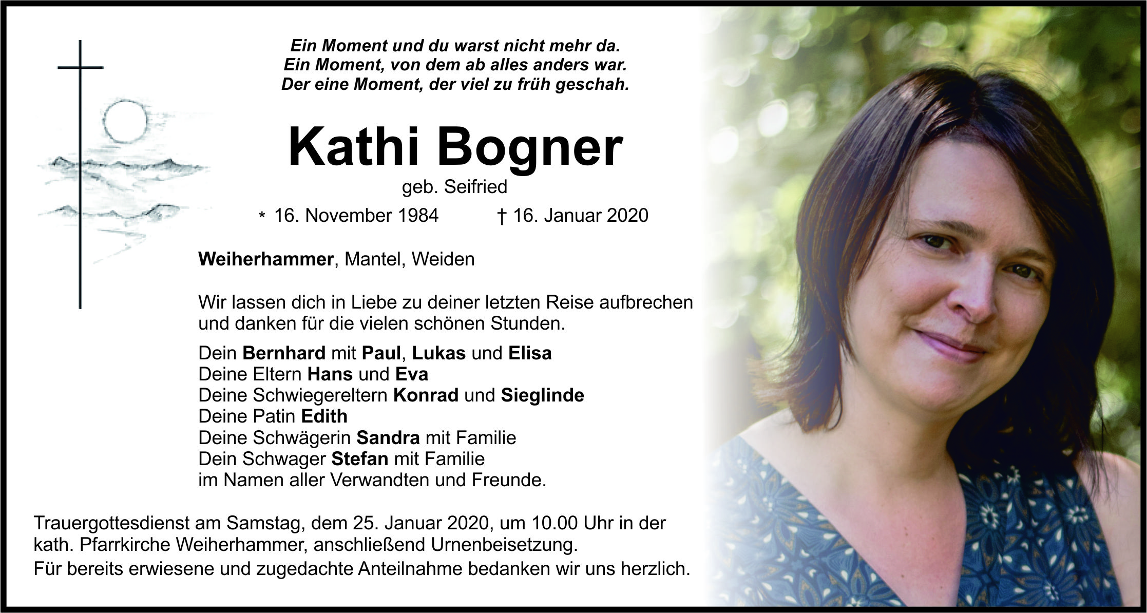 Traueranzeige Kathi Bogner, Weiherhammer