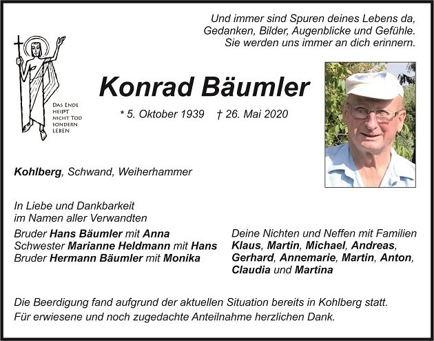 Traueranzeige Konrad Bäumler Kohlberg