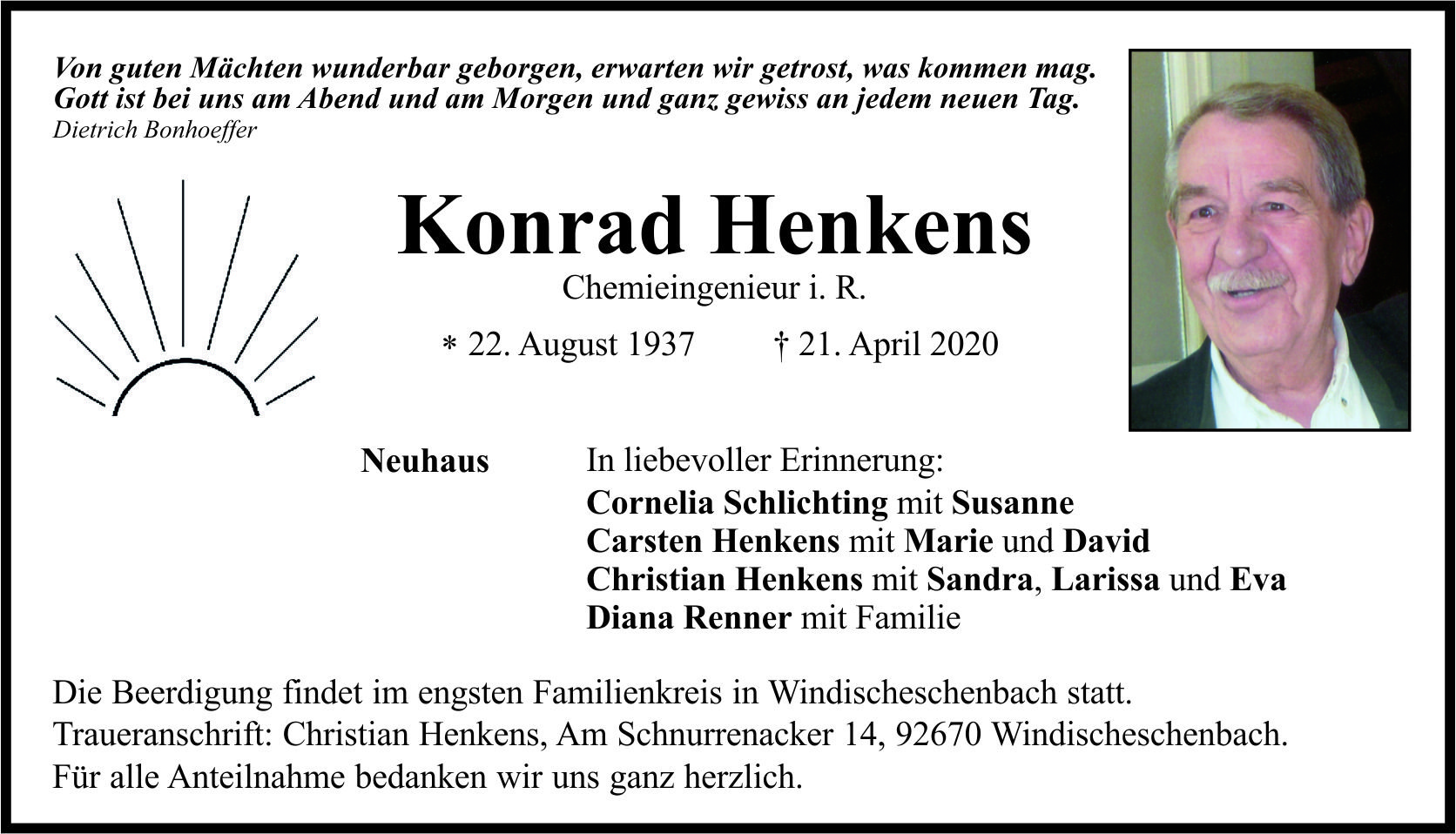 Traueranzeige Konrad Henkens