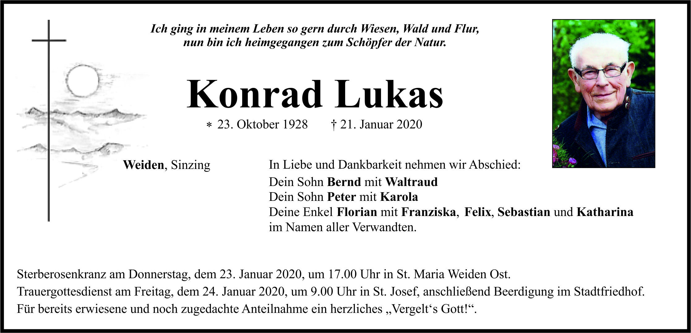 Traueranzeige Konrad Lukas, Weiden