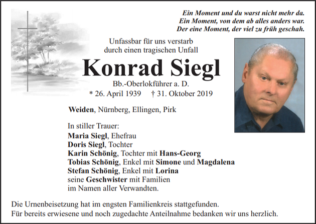Traueranzeige Konrad Siegl Weiden