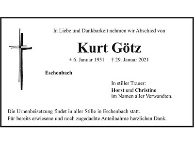 Traueranzeige Kurt Götz Eschenbach 400x300