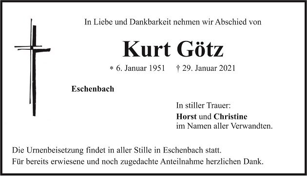 Traueranzeige Kurt Götz Eschenbach
