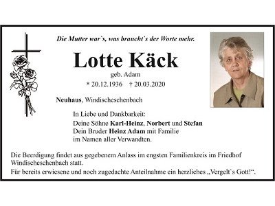 Traueranzeige Lotte Käck Neuhaus 400x300