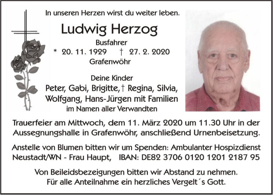 Traueranzeige Ludwig Herzog Grafenwöhr