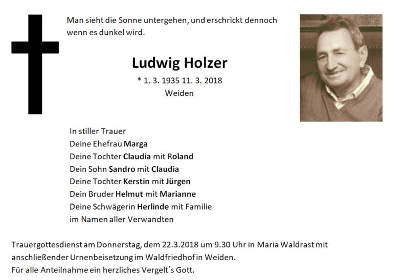 Traueranzeige Ludwig Holzer Weiden
