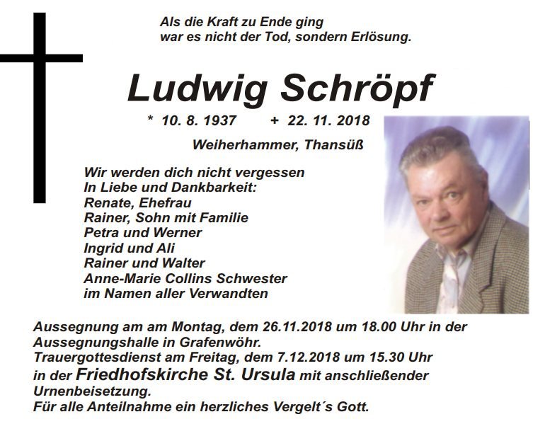 Traueranzeige Ludwig Schröpf