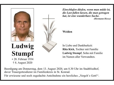 Traueranzeige Ludwig Stumpf Weiden 400x300