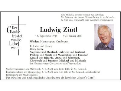 Traueranzeige Ludwig Zintl, Weiden 400 300