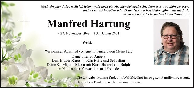 Traueranzeige Manfred Hartung Weiden