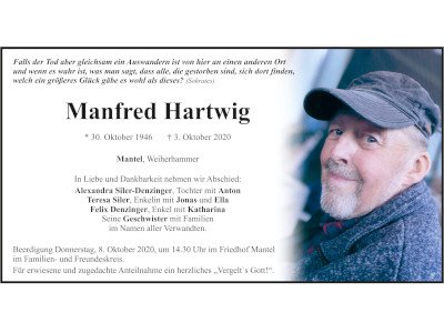 Traueranzeige Manfred Hartwig, Mantel 400x300