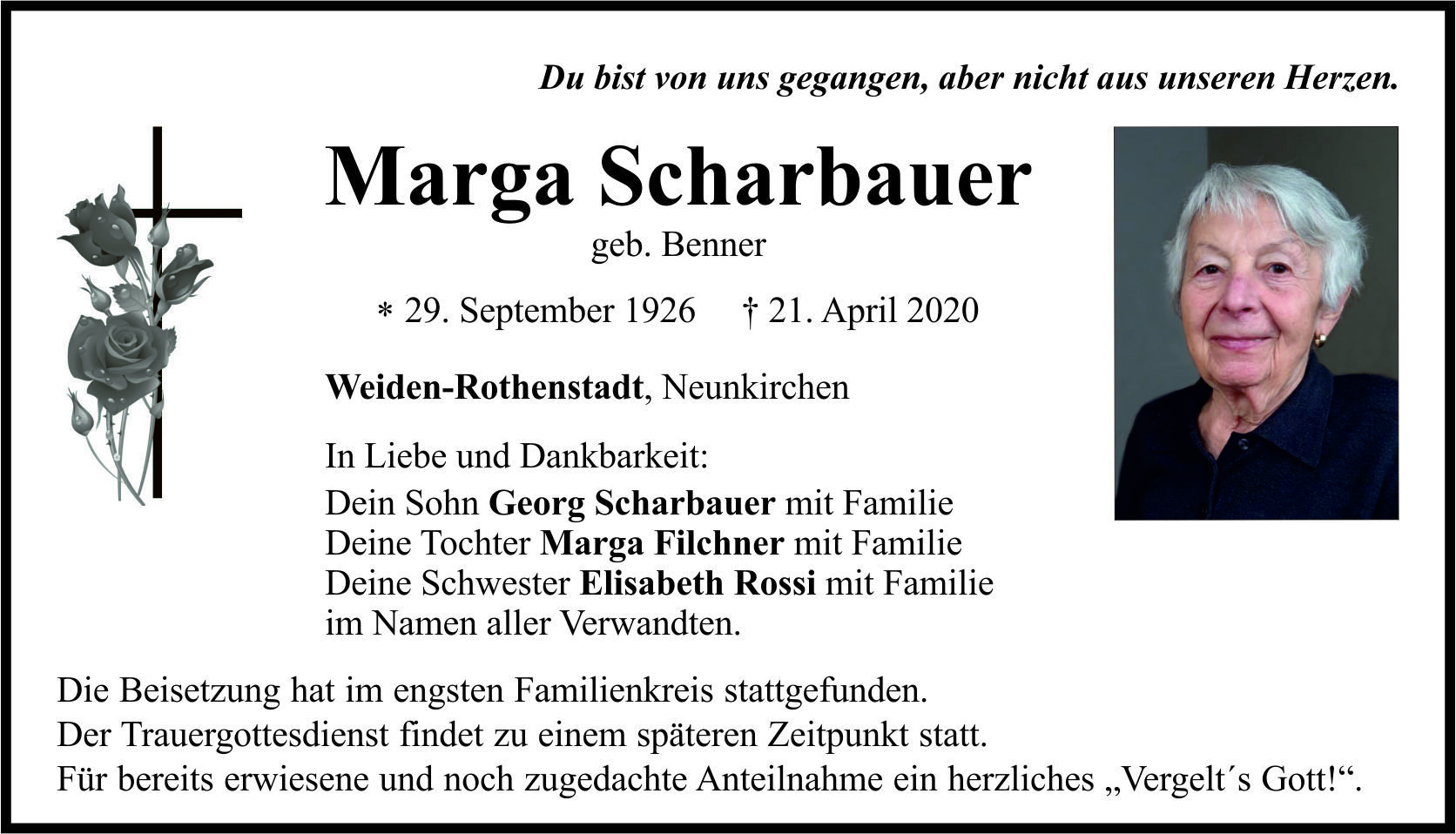 Traueranzeige Marga Scharbauer