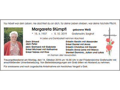 Traueranzeige Margareta Stümpfl Grafenwöhr 400x300