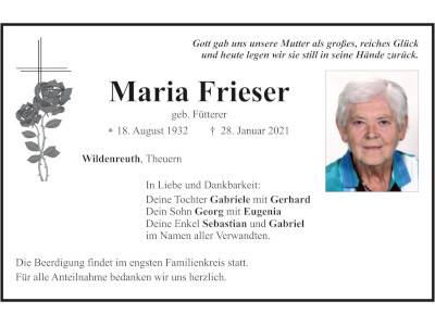 Traueranzeige Maria Frieser, Wildenreuth 400x300