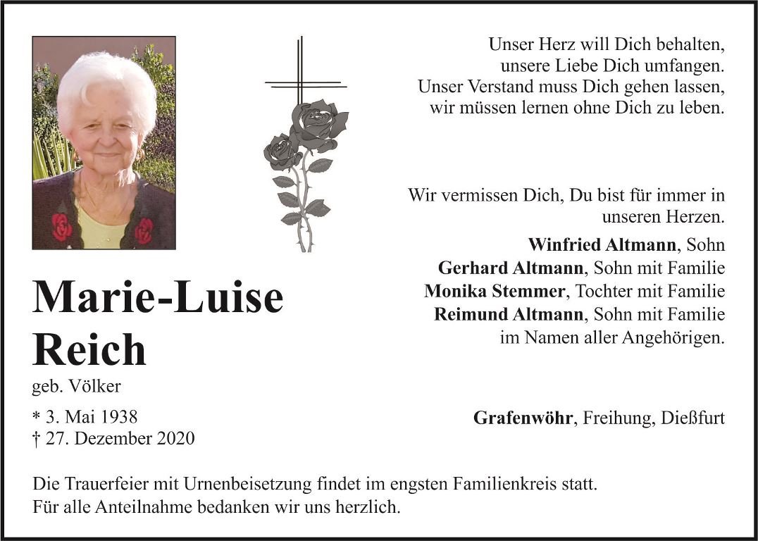 Traueranzeige Marie-Luise Reich