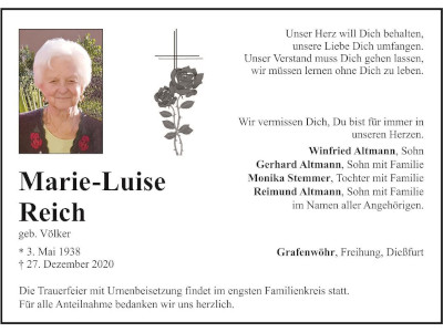 Traueranzeige Marie-Luise Reich 400 300