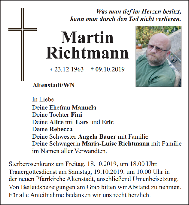Traueranzeige Martin Richtmann Altenstadt