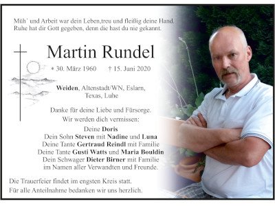 Traueranzeige Martin Rundel, Weiden 400 300
