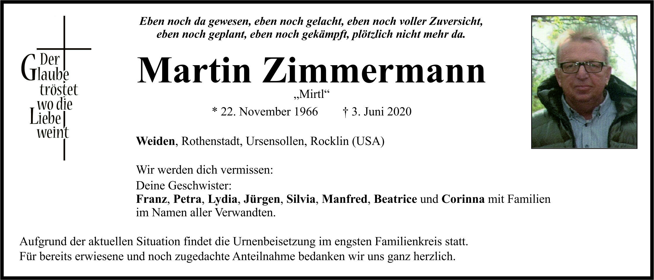 Traueranzeige Martin Zimmermann
