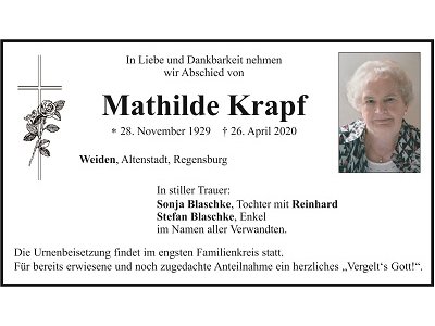 Traueranzeige Mathilde Krapf 400