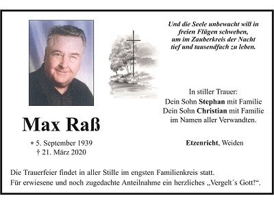 Traueranzeige Max Raß Etzenricht 400x300